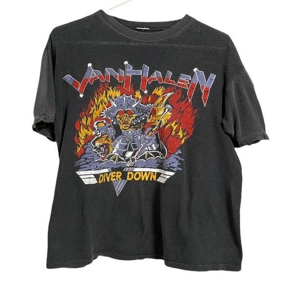 Vintage 80's Van Halen Diver Down Gray Band Shirt Sz L No Tag